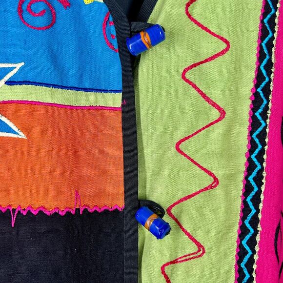 Indigo Moon Jacket S Lightweight Colorful Art to Wear Ceramic Toggle Buttons - Picture 2 of 8